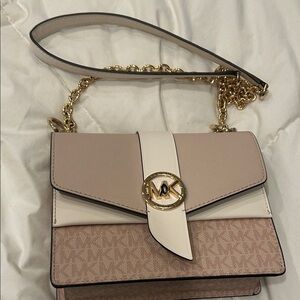 Michael Kors Blush Pink, Cream & Tan Chain Crossbody Bag